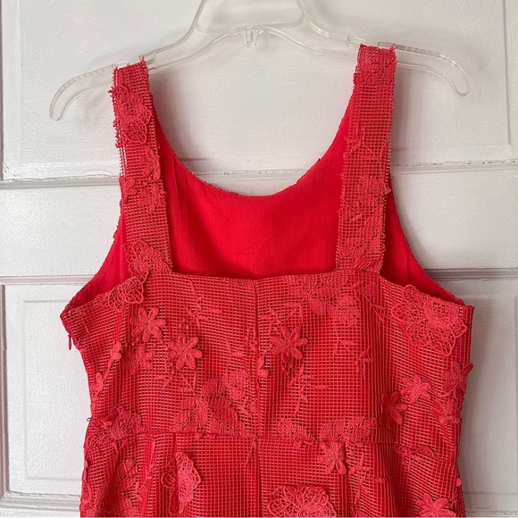 Romeo & Juliet Couture Floral Lace Mini Sheath Dress Cotton Vibrant Coral Large - Picture 7 of 15